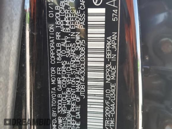 ✅ 2012 Toyota Yaris • VIN: JTDBT4K30CL030875 • Lot: 82625575. Wystawiony na Copart z przebiegiem 177 878 mil. Bezpłatny archiwum sprzedaży aukcyjnych z USA i szczegółowy raport historii pojazdu na DreamBid. Zdjęcie 13.