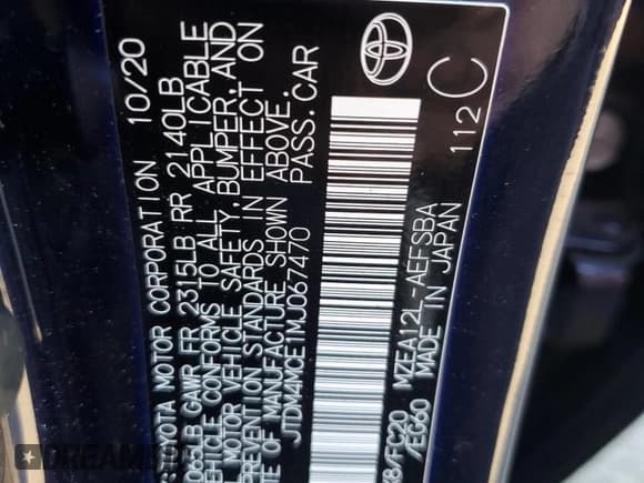 ✅ 2021 Toyota Corolla SE • VIN: JTDM4MCE1MJ067470 • Lot: 82355544. Wystawiony na Copart z przebiegiem 83 651 mil. Bezpłatny archiwum sprzedaży aukcyjnych z USA i szczegółowy raport historii pojazdu na DreamBid. Zdjęcie 12.