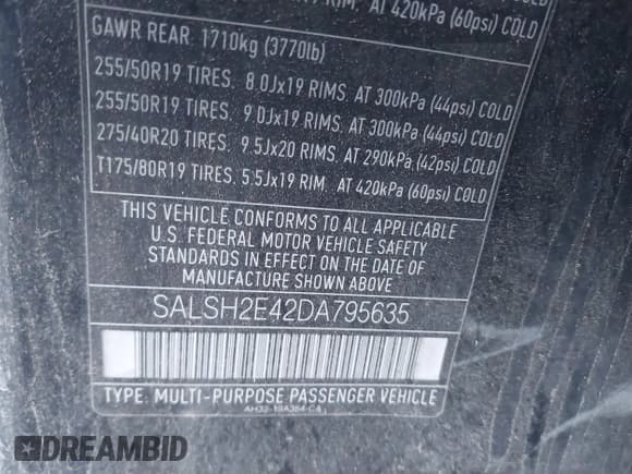 ✅ 2013 Land Rover Range Rover Sport SC • VIN: SALSH2E42DA795635 • Lot: 41312989. Listed on IAAI with 144,698 mi. Free auction sales archive from the USA and detailed vehicle history report at DreamBid. Image 9.