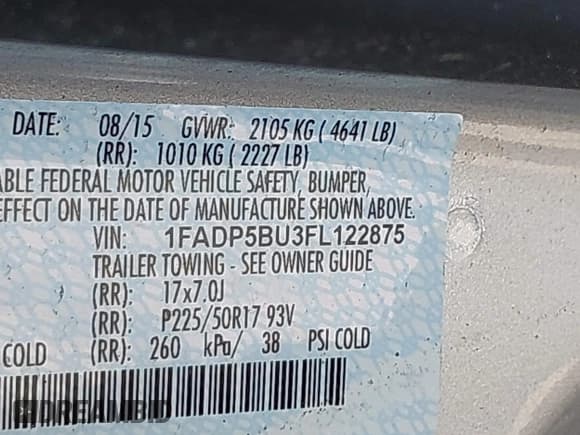 ✅ 2015 Ford C-Max SEL • VIN: 1FADP5BU3FL122875 • Lot: 42547337. Wystawiony na IAAI z przebiegiem 100 254 mil. Bezpłatny archiwum sprzedaży aukcyjnych z USA i szczegółowy raport historii pojazdu na DreamBid. Zdjęcie 9.