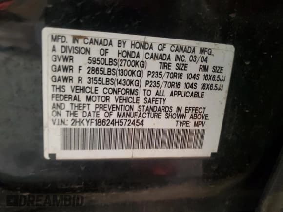 ✅ 2004 Honda Pilot EX • VIN: 2HKYF18624H572454 • Lot: 45581815. Wystawiony na Copart z przebiegiem 441 841 mil. Bezpłatny archiwum sprzedaży aukcyjnych z USA i szczegółowy raport historii pojazdu na DreamBid. Zdjęcie 12.