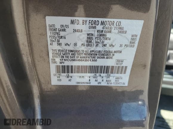 ✅ 2006 Ford Escape Hybrid • VIN: 1FMCU96H66KB01300 • Lot: 70679635. Wystawiony na Copart z przebiegiem 189 538 mil. Bezpłatny archiwum sprzedaży aukcyjnych z USA i szczegółowy raport historii pojazdu na DreamBid. Zdjęcie 13.