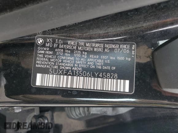 ✅ 2006 BMW X5 3.0i • VIN: 5UXFA13506LY45828 • Lot: 69556875. Wystawiony na Copart z przebiegiem 220 580 mil. Bezpłatny archiwum sprzedaży aukcyjnych z USA i szczegółowy raport historii pojazdu na DreamBid. Zdjęcie 13.