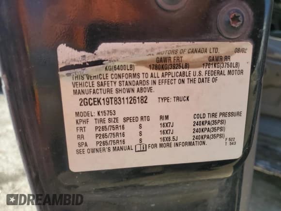 ✅ 2003 Chevrolet Silverado 1500 LS • VIN: 2GCEK19T831126182 • Лот: 71418014. Опубликован ранее на Copart с пробегом 268 105 миль. Бесплатный доступ к архиву аукционных продаж из США и подробный отчёт об истории автомобиля на DreamBid. Изображение 12.