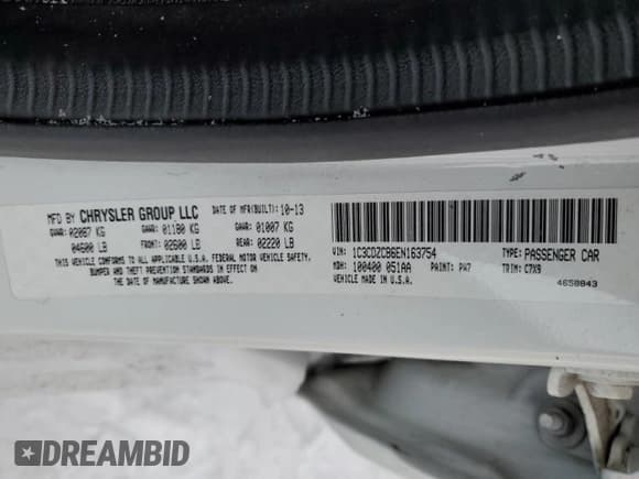 ✅ 2014 Dodge Avenger SXT • VIN: 1C3CDZCB6EN163754 • Lot: 45983495. Listed on Copart with 123,668 mi. Free auction sales archive from the USA and detailed vehicle history report at DreamBid. Image 13.