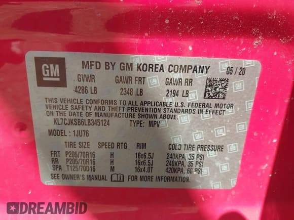 ✅ 2020 Chevrolet Trax LS • VIN: KL7CJKSB6LB345124 • Lot: 42662010. Wystawiony na IAAI z przebiegiem 89 578 mil. Bezpłatny archiwum sprzedaży aukcyjnych z USA i szczegółowy raport historii pojazdu na DreamBid. Zdjęcie 9.