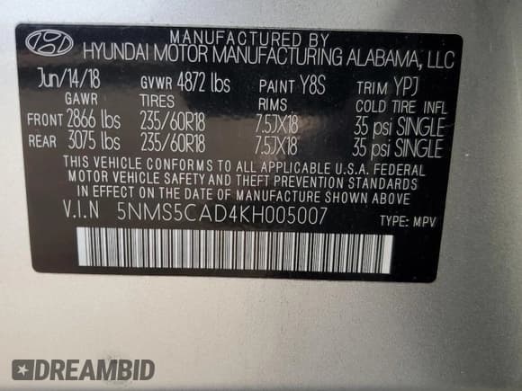 ✅ 2019 Hyundai Santa Fe Ultimate • VIN: 5NMS5CAD4KH005007 • Lot: 84243575. Listed on Copart with 88,097 mi. Free auction sales archive from the USA and detailed vehicle history report at DreamBid. Image 13.