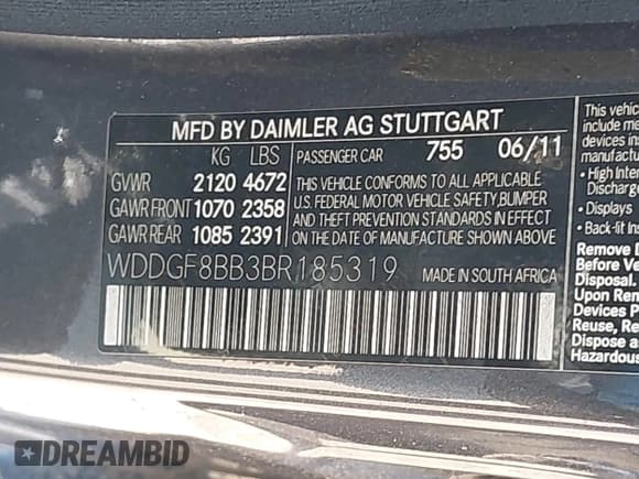 ✅ 2011 Mercedes-Benz C 300 Sport • VIN: WDDGF8BB3BR185319 • Lot: 41973829. Listed on IAAI with Not provided. Free auction sales archive from the USA and detailed vehicle history report at DreamBid. Image 9.