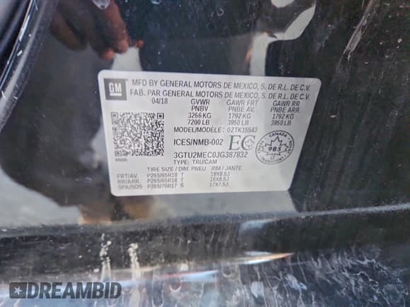 ✅ 2018 GMC Sierra 1500 SLE • VIN: 3GTU2MEC0JG387832 • Lot: 94109335. Listed on Copart with 82,249 mi. Free auction sales archive from the USA and detailed vehicle history report at DreamBid. Image 13.