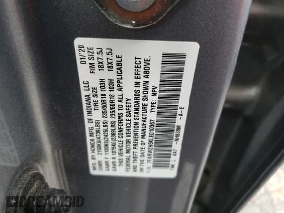 ✅ 2020 Honda CR-V EX • VIN: 7FARW2H5XLE010367 • Lot: 60486765. Listed on Copart with Not provided. Free auction sales archive from the USA and detailed vehicle history report at DreamBid. Image 13.