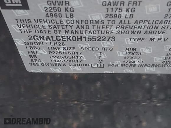 ✅ 2017 Chevrolet Equinox LT • VIN: 2GNALCEK0H1552273 • Lot: 41857708. Wystawiony na IAAI z przebiegiem 164 654 mil. Bezpłatny archiwum sprzedaży aukcyjnych z USA i szczegółowy raport historii pojazdu na DreamBid. Zdjęcie 9.