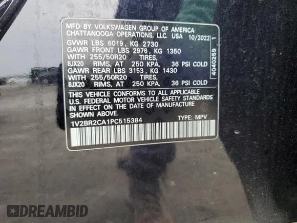 ✅ 2023 Volkswagen Atlas SEL • VIN: 1V2BR2CA1PC515384 • Лот: 58632055. Опубликован ранее на Copart с пробегом 71 894 миль. Бесплатный доступ к архиву аукционных продаж из США и подробный отчёт об истории автомобиля на DreamBid. Изображение 13.