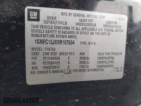 2008 Chevrolet Tahoe 2LT z VIN 1GNFC13JX8R107504, wystawiony jako IAAI lot #42058079 z przebiegiem Nie podano mil oraz . Historia ofert i sprzedaży dostępna na DreamBid. Obrazek 9.