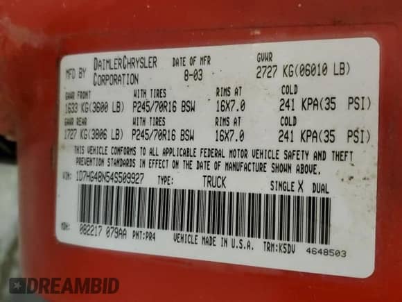 2004 Dodge Dakota SLT z VIN 1D7HG48N54S509927, wystawiony jako Copart lot #71685514 z przebiegiem 145 060 mil mil oraz Szkoda całkowita • Salvage title. Historia ofert i sprzedaży dostępna na DreamBid. Obrazek 12.