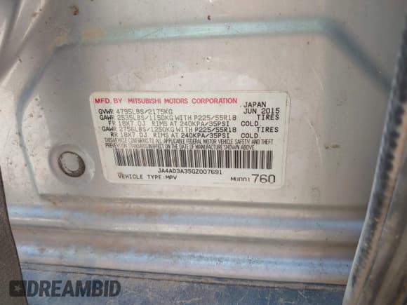 ✅ 2016 Mitsubishi Outlander SE • VIN: JA4AD3A35GZ007691 • Lot: 42365465. Listed on IAAI with Not provided. Free auction sales archive from the USA and detailed vehicle history report at DreamBid. Image 9.