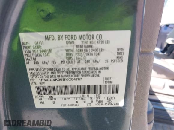 ✅ 2011 Ford Escape Hybrid • VIN: 1FMCU4K36BKC04787 • Lot: 41947008. Wystawiony na IAAI z przebiegiem 132 403 mil. Bezpłatny archiwum sprzedaży aukcyjnych z USA i szczegółowy raport historii pojazdu na DreamBid. Zdjęcie 9.