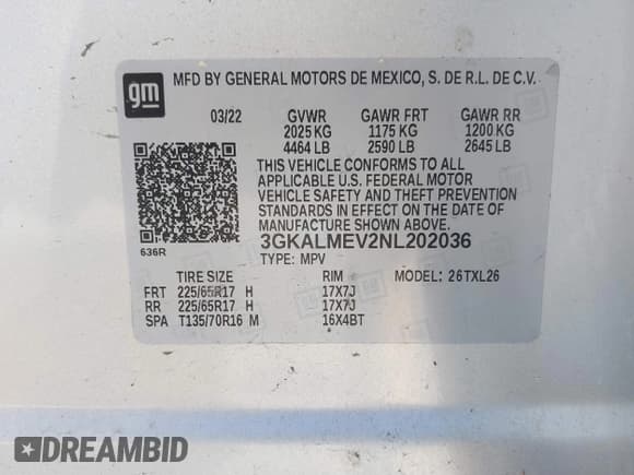 ✅ 2022 GMC Terrain SLE • VIN: 3GKALMEV2NL202036 • Lot: 41622977. Listed on IAAI with 43,313 mi. Free auction sales archive from the USA and detailed vehicle history report at DreamBid. Image 9.