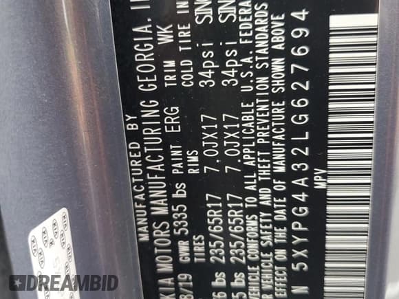 ✅ 2020 Kia Sorento LX • VIN: 5XYPG4A32LG627694 • Lot: 85588685. Listed on Copart with 67,851 mi. Free auction sales archive from the USA and detailed vehicle history report at DreamBid. Image 12.