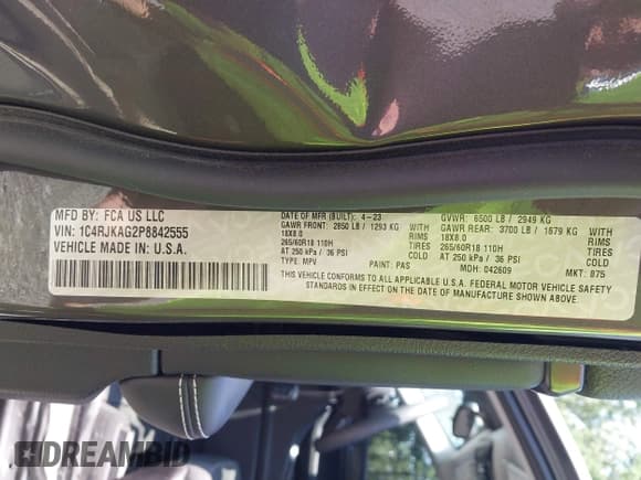 ✅ 2023 Jeep Grand Cherokee Laredo • VIN: 1C4RJKAG2P8842555 • Lot: 42861769. Listed on IAAI with 27,906 mi. Free auction sales archive from the USA and detailed vehicle history report at DreamBid. Image 9.