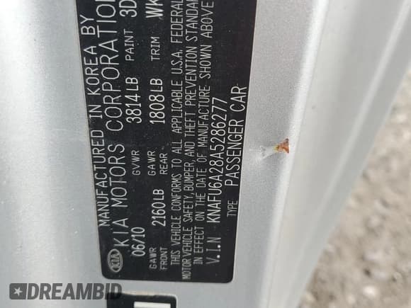 ✅ 2010 Kia Forte EX • VIN: KNAFU6A28A5286277 • Лот: 80837595. Опубликован ранее на Copart с пробегом 104 426 миль. Бесплатный доступ к архиву аукционных продаж из США и подробный отчёт об истории автомобиля на DreamBid. Изображение 12.