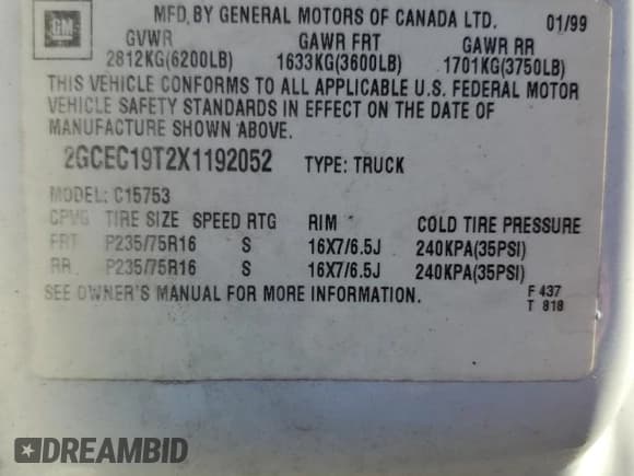 ✅ 1999 Chevrolet Silverado 1500 LS • VIN: 2GCEC19T2X1192052 • Лот: 81774035. Опубликован ранее на Copart с пробегом 222 997 миль. Бесплатный доступ к архиву аукционных продаж из США и подробный отчёт об истории автомобиля на DreamBid. Изображение 12.