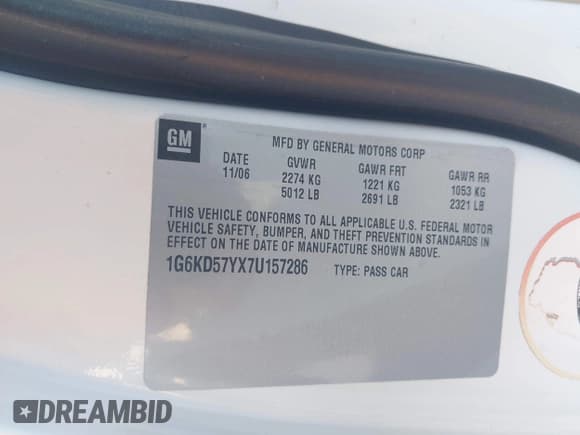 ✅ 2007 Cadillac DTS Luxury I • VIN: 1G6KD57YX7U157286 • Lot: 42774422. Listed on IAAI with 120,627 mi. Free auction sales archive from the USA and detailed vehicle history report at DreamBid. Image 9.