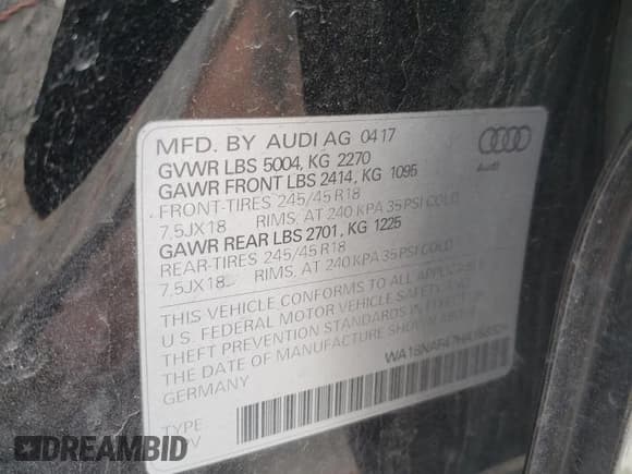 ✅ 2017 Audi allroad A4 Premium Plus • VIN: WA18NAF47HA158324 • Lot: 44360504. Listed on Copart with 60,654 mi. Free auction sales archive from the USA and detailed vehicle history report at DreamBid. Image 12.