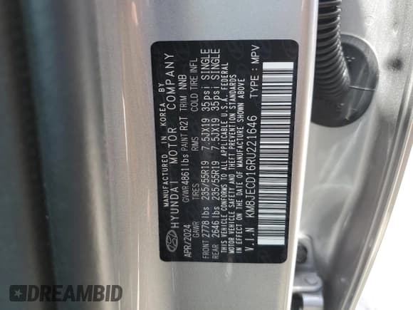 ✅ 2024 Hyundai Tucson Limited • VIN: KM8JECD16RU221646 • Lot: 67315434. Wystawiony na Copart z przebiegiem 964 mil. Bezpłatny archiwum sprzedaży aukcyjnych z USA i szczegółowy raport historii pojazdu na DreamBid. Zdjęcie 13.