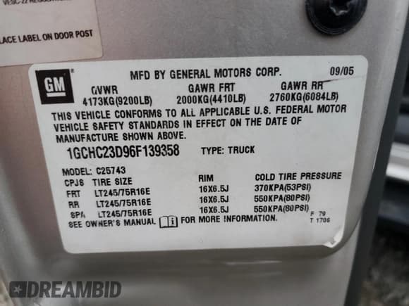 ✅ 2006 Chevrolet Silverado 2500HD LT1 • VIN: 1GCHC23D96F139358 • Лот: 85543204. Опубликован ранее на Copart с пробегом Не указан. Бесплатный доступ к архиву аукционных продаж из США и подробный отчёт об истории автомобиля на DreamBid. Изображение 13.