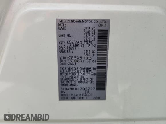 ✅ 2015 Nissan Pathfinder Platinum • VIN: 5N1AR2MN1FC705727 • Lot: 80507785. Wystawiony na Copart z przebiegiem 135 250 mil. Bezpłatny archiwum sprzedaży aukcyjnych z USA i szczegółowy raport historii pojazdu na DreamBid. Zdjęcie 13.