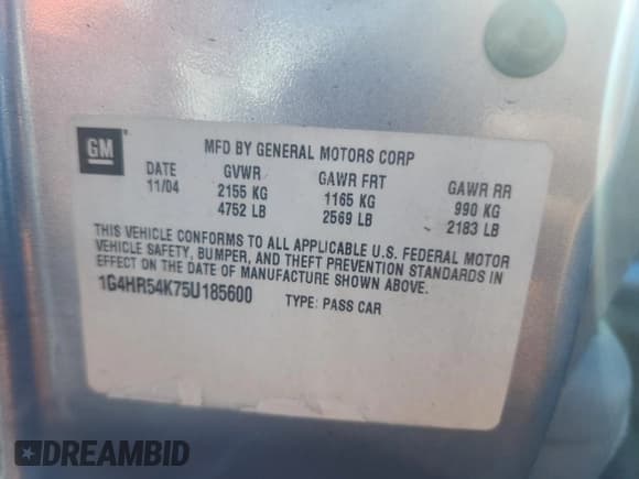 ✅ 2005 Buick LeSabre Limited • VIN: 1G4HR54K75U185600 • Lot: 91023465. Listed on Copart with 102,776 mi. Free auction sales archive from the USA and detailed vehicle history report at DreamBid. Image 12.