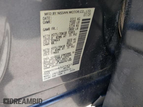 ✅ 2019 Nissan Titan SL • VIN: 1N6AA1E56KN527457 • Лот: 76391154. Опубликован ранее на Copart с пробегом 77 296 миль. Бесплатный доступ к архиву аукционных продаж из США и подробный отчёт об истории автомобиля на DreamBid. Изображение 13.