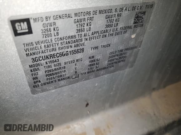 ✅ 2016 Chevrolet Silverado 1500 LT • VIN: 3GCUKREC6GG155628 • Lot: 89733845. Listed on Copart with 100,801 mi. Free auction sales archive from the USA and detailed vehicle history report at DreamBid. Image 12.