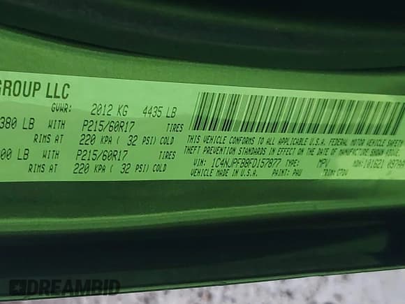 ✅ 2015 Jeep Patriot Latitude • VIN: 1C4NJPFB8FD157877 • Lot: 42852318. Listed on IAAI with 97,588 mi. Free auction sales archive from the USA and detailed vehicle history report at DreamBid. Image 9.