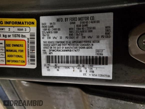 ✅ 2021 Ford Bronco Sport Outer Banks • VIN: 3FMCR9C68MRB17477 • Лот: 90086645. Опубликован ранее на Copart с пробегом 100 945 миль. Бесплатный доступ к архиву аукционных продаж из США и подробный отчёт об истории автомобиля на DreamBid. Изображение 14.
