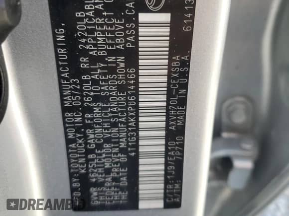 2023 Toyota Camry Hybrid SE с VIN 4T1G31AKXPU614466, выставлен на аукционе Copart как лот 83875065 с пробегом 171 675 миль миль и На запчасти • Non repairable. История ставок и продаж доступна на DreamBid. Изображение 13.