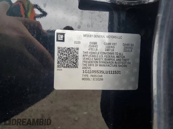 ✅ 2020 Chevrolet Impala Premier • VIN: 1G1105S35LU111531 • Lot: 80375955. Listed on Copart with 60,580 mi. Free auction sales archive from the USA and detailed vehicle history report at DreamBid. Image 12.