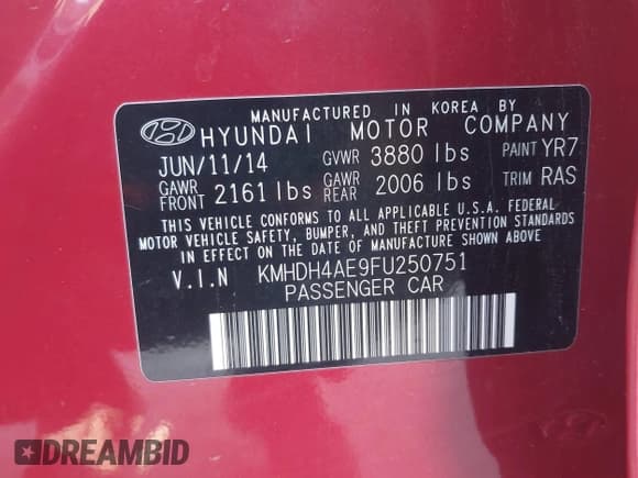 ✅ 2015 Hyundai Elantra Limited • VIN: KMHDH4AE9FU250751 • Lot: 43517438. Listed on IAAI with 80,159 mi. Free auction sales archive from the USA and detailed vehicle history report at DreamBid. Image 9.