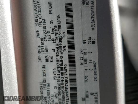 ✅ 2016 Ford F-150 XLT • VIN: 1FTEW1EP7GKF76070 • Lot: 89649675. Listed on Copart with 129,031 mi. Free auction sales archive from the USA and detailed vehicle history report at DreamBid. Image 12.