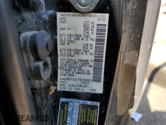 ✅ 2020 Nissan Frontier SV • VIN: 1N6ED0CF5LN703883 • Lot: 56418915. Listed on Copart with 150,844 mi. Free auction sales archive from the USA and detailed vehicle history report at DreamBid. Image 12.