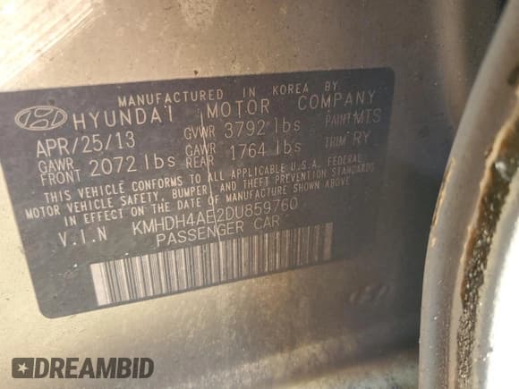 ✅ 2013 Hyundai Elantra Limited • VIN: KMHDH4AE2DU859760 • Лот: 84794155. Опубликован ранее на Copart с пробегом Не указан. Бесплатный доступ к архиву аукционных продаж из США и подробный отчёт об истории автомобиля на DreamBid. Изображение 12.