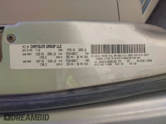 ✅ 2010 Chrysler Town & Country Limited • VIN: 2A4RR7DX3AR381289 • Lot: 42649099. Wystawiony na IAAI z przebiegiem 248 071 mil. Bezpłatny archiwum sprzedaży aukcyjnych z USA i szczegółowy raport historii pojazdu na DreamBid. Zdjęcie 9.
