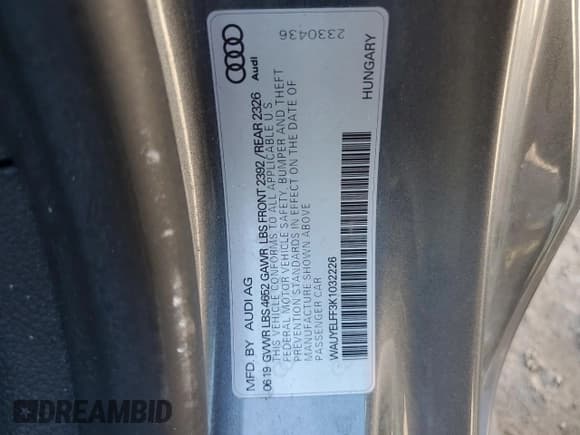 ✅ 2019 Audi A3 Cabriolet Premium Plus • VIN: WAUYELFF3K1032226 • Лот: 68463175. Опубликован ранее на Copart с пробегом 42 957 миль. Бесплатный доступ к архиву аукционных продаж из США и подробный отчёт об истории автомобиля на DreamBid. Изображение 13.