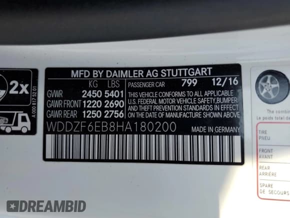 ✅ 2017 Mercedes-Benz E 43 AMG • VIN: WDDZF6EB8HA180200 • Lot: 59580765. Listed on Copart with 61,639 mi. Free auction sales archive from the USA and detailed vehicle history report at DreamBid. Image 12.