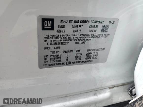 ✅ 2021 Buick Encore Preferred • VIN: KL4CJASB3MB333537 • Lot: 68164455. Wystawiony na Copart z przebiegiem Nie podano. Bezpłatny archiwum sprzedaży aukcyjnych z USA i szczegółowy raport historii pojazdu na DreamBid. Zdjęcie 12.