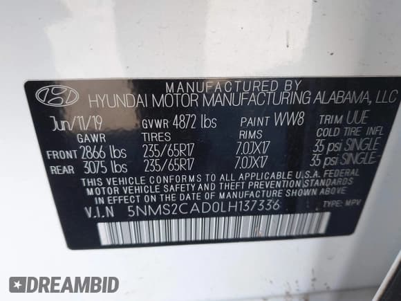 ✅ 2020 Hyundai Santa Fe SE • VIN: 5NMS2CAD0LH137336 • Lot: 43546650. Wystawiony na IAAI z przebiegiem 74 198 mil. Bezpłatny archiwum sprzedaży aukcyjnych z USA i szczegółowy raport historii pojazdu na DreamBid. Zdjęcie 9.