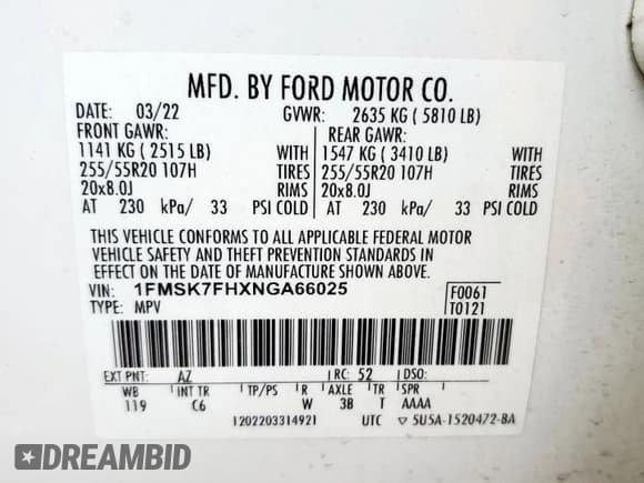 ✅ 2022 Ford Explorer Limited • VIN: 1FMSK7FHXNGA66025 • Lot: 85157285. Wystawiony na Copart z przebiegiem 56 595 mil. Bezpłatny archiwum sprzedaży aukcyjnych z USA i szczegółowy raport historii pojazdu na DreamBid. Zdjęcie 13.