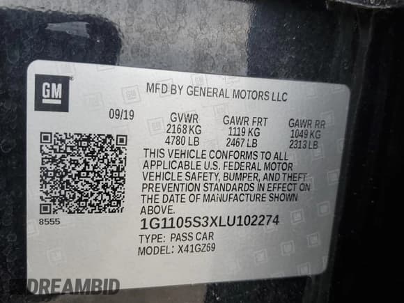 ✅ 2020 Chevrolet Impala Premier • VIN: 1G1105S3XLU102274 • Лот: 53439765. Опубликован ранее на Copart с пробегом Не указан. Бесплатный доступ к архиву аукционных продаж из США и подробный отчёт об истории автомобиля на DreamBid. Изображение 12.