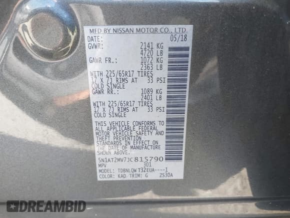 ✅ 2018 Nissan Rogue SV • VIN: 5N1AT2MV7JC815790 • Лот: 43632728. Опубликован ранее на IAAI с пробегом 91 991 миль. Бесплатный доступ к архиву аукционных продаж из США и подробный отчёт об истории автомобиля на DreamBid. Изображение 9.