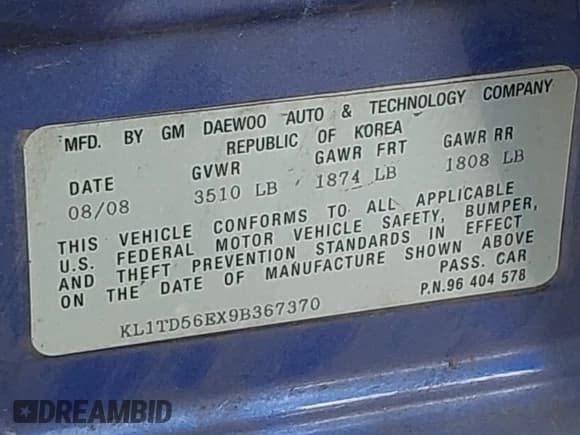 ✅ 2009 Chevrolet Aveo 1LT • VIN: KL1TD56EX9B367370 • Лот: 41820197. Опубликован ранее на IAAI с пробегом 119 509 миль. Бесплатный доступ к архиву аукционных продаж из США и подробный отчёт об истории автомобиля на DreamBid. Изображение 9.